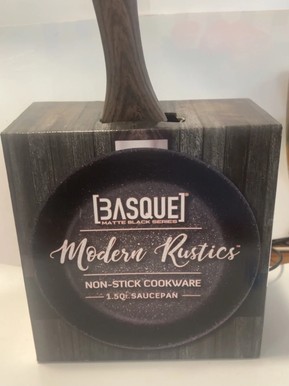 Basque Matte Black Saucepan with Wood-Tone Handle